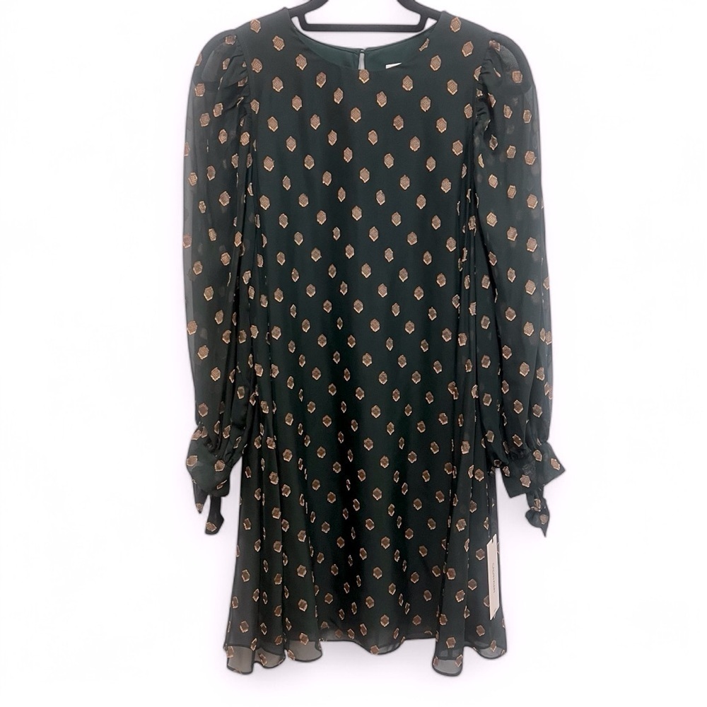 NWT Calvin Klein Swing Style Dress in green with gold print size 8